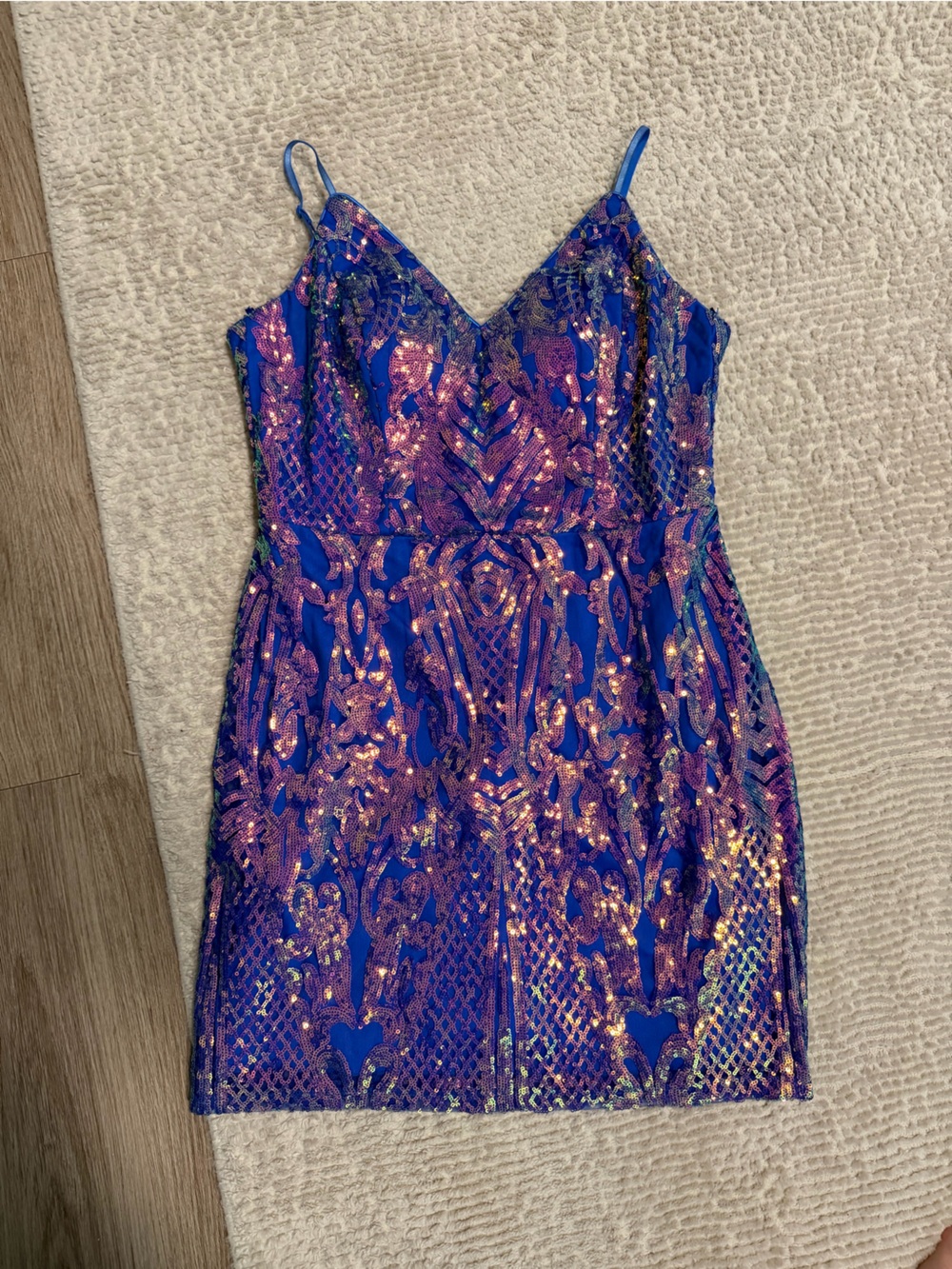 Sequin Embellished blue dress great for birthdays. From dillards